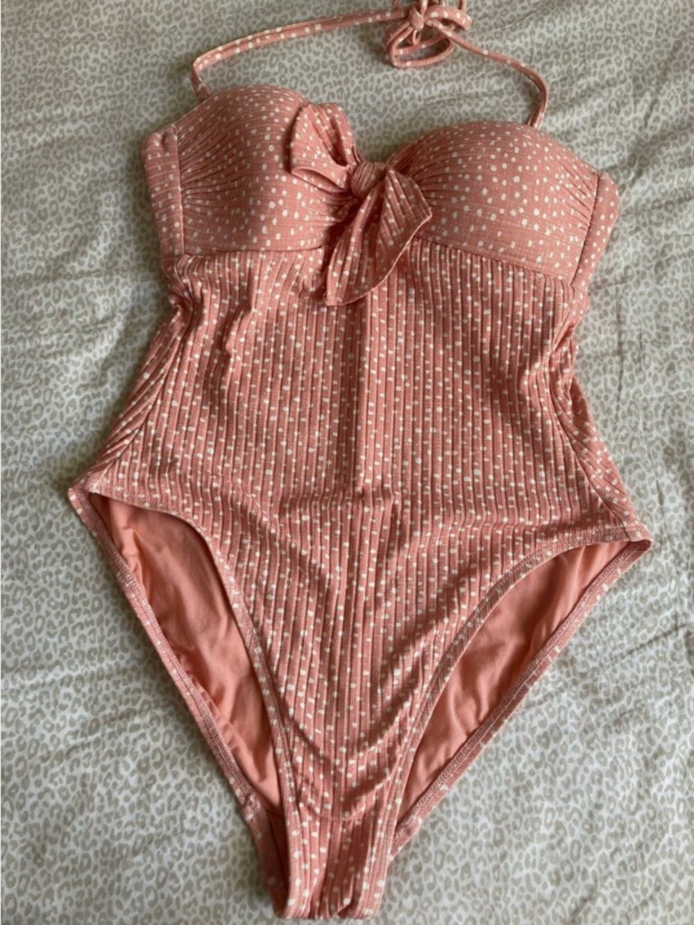 Robin Piccone Robin Strapless Convertible One-Piece Peachy White Dots Size 6